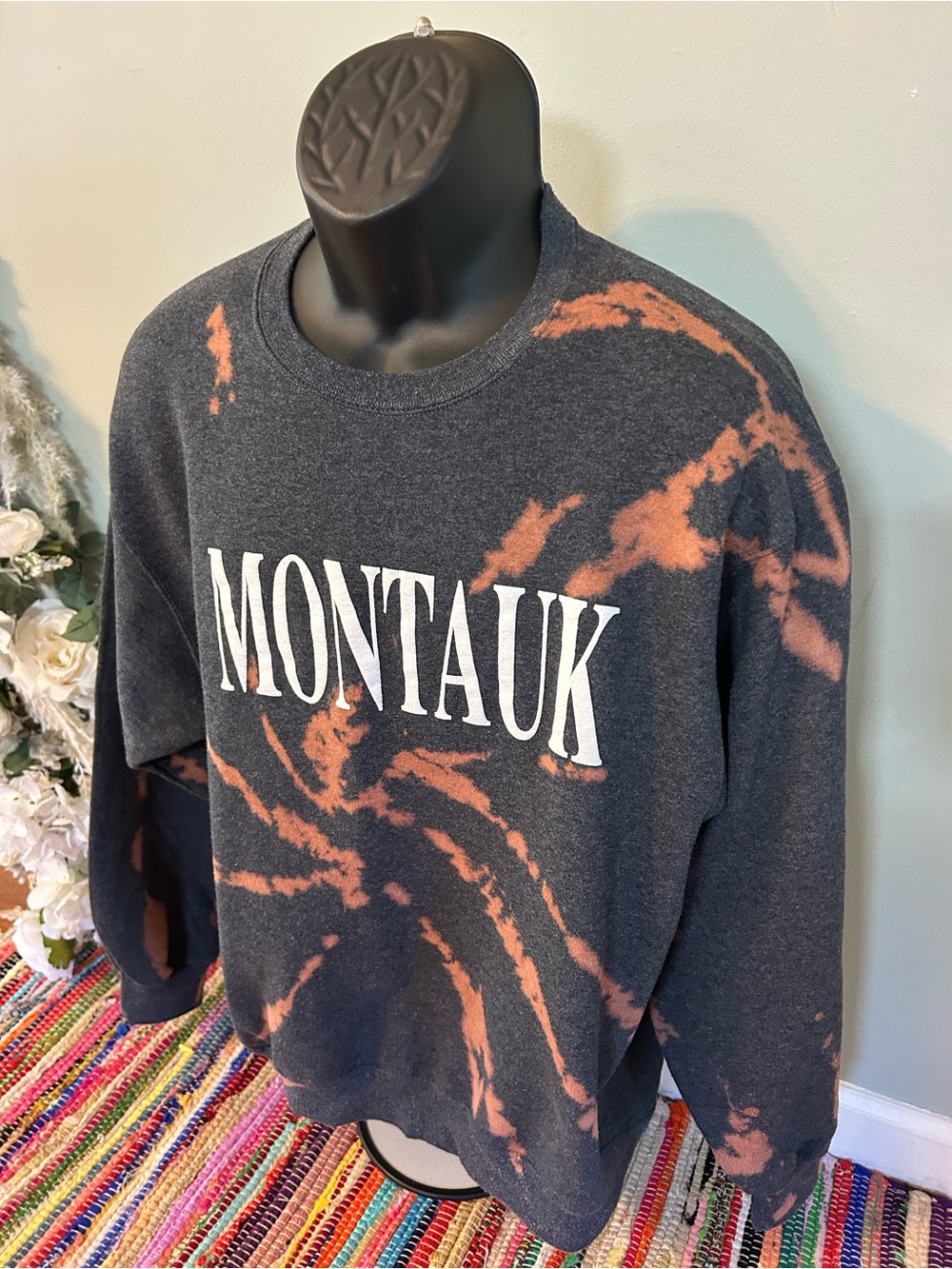 y2k Montauk Tie Dye Crewneck Sweatshirt Gray 2000s New York Hamptons Vintage XL - Picture 2 of 5